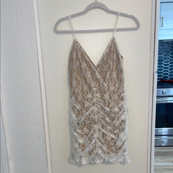 Lulus Frilled To Be Here White Lace Ruched Mini Dress | S - Picture 3 of 8
